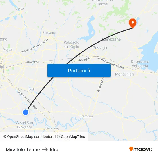 Miradolo Terme to Idro map