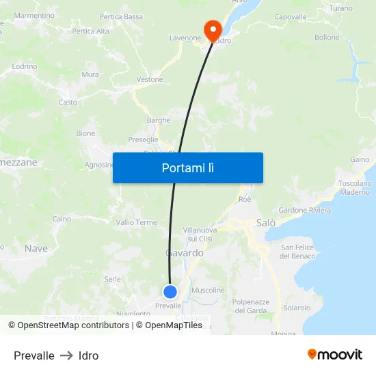 Prevalle to Idro map