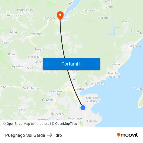 Puegnago Sul Garda to Idro map