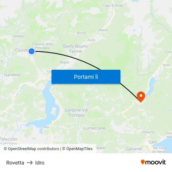 Rovetta to Idro map