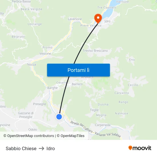 Sabbio Chiese to Idro map