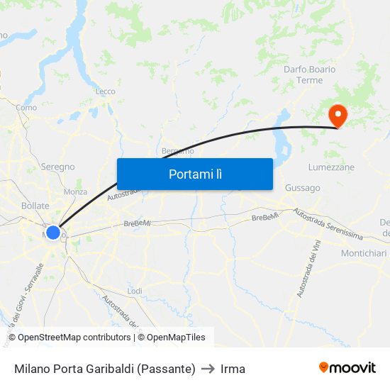 Milano Porta Garibaldi (Passante) to Irma map