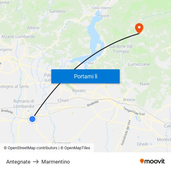 Antegnate to Marmentino map