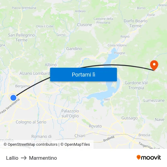 Lallio to Marmentino map