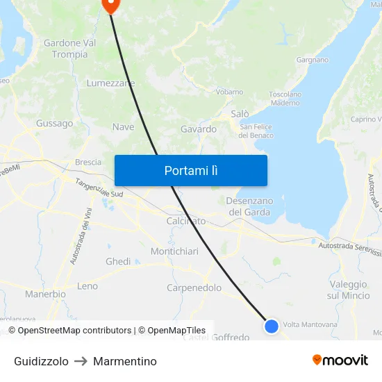 Guidizzolo to Marmentino map