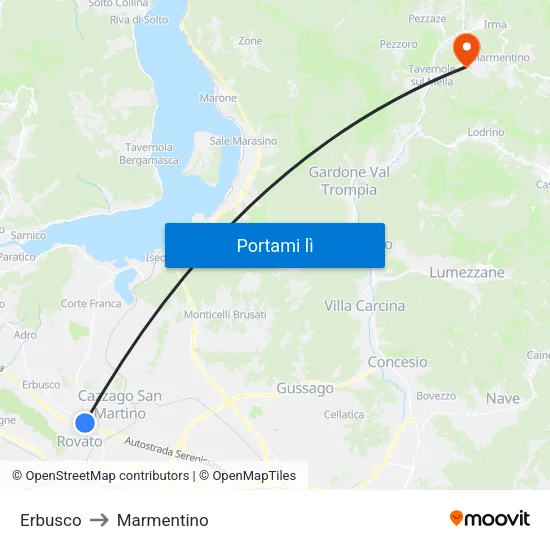 Erbusco to Marmentino map