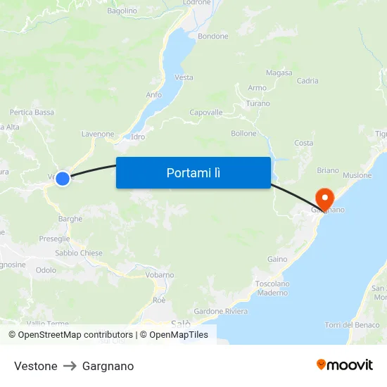 Vestone to Gargnano map