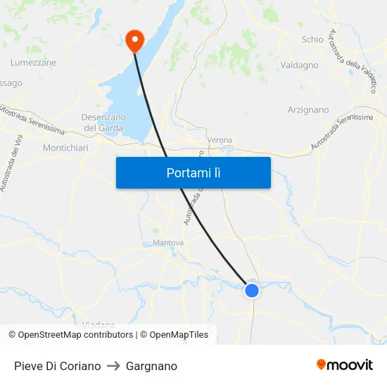 Pieve Di Coriano to Gargnano map
