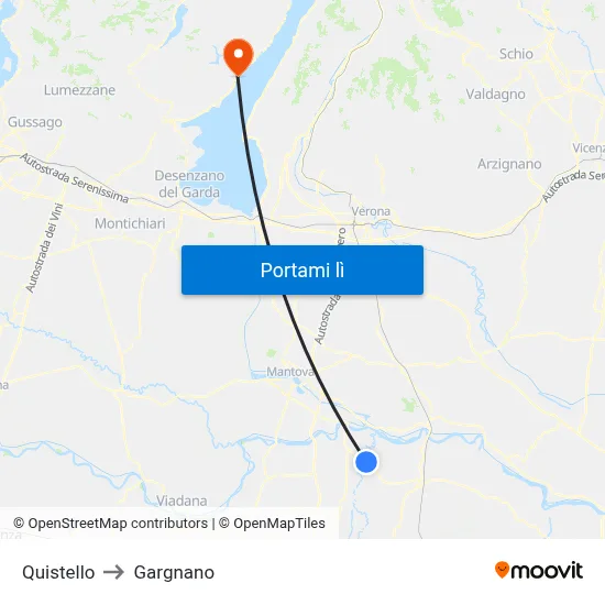 Quistello to Gargnano map