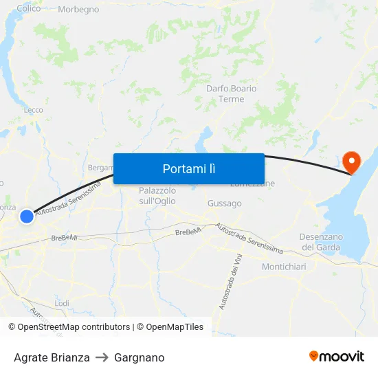 Agrate Brianza to Gargnano map