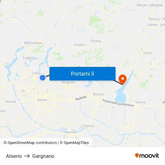 Alserio to Gargnano map