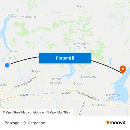 Barzago to Gargnano map