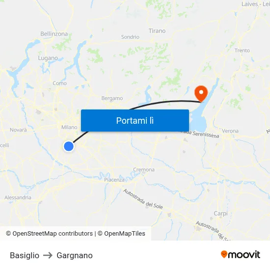 Basiglio to Gargnano map
