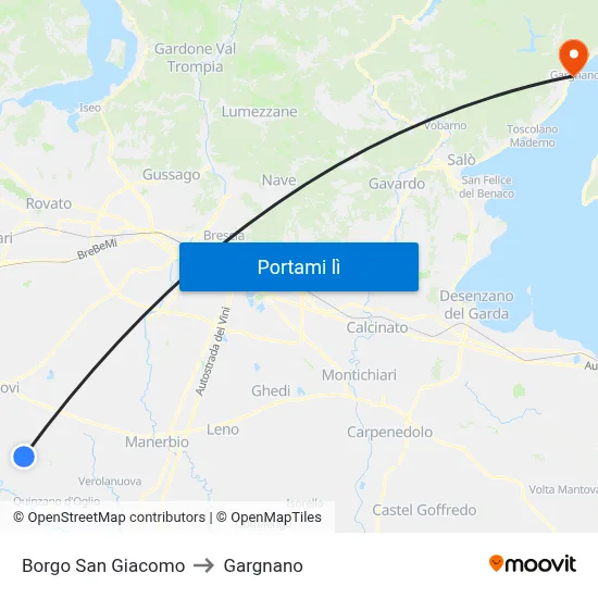 Borgo San Giacomo to Gargnano map
