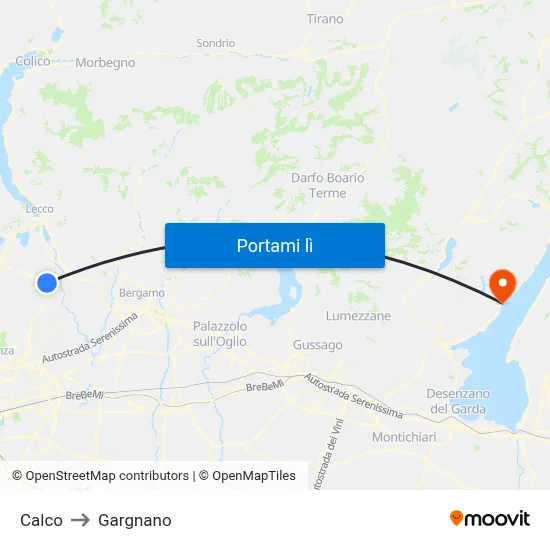 Calco to Gargnano map