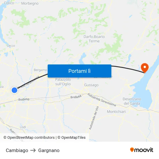 Cambiago to Gargnano map