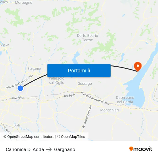 Canonica D' Adda to Gargnano map