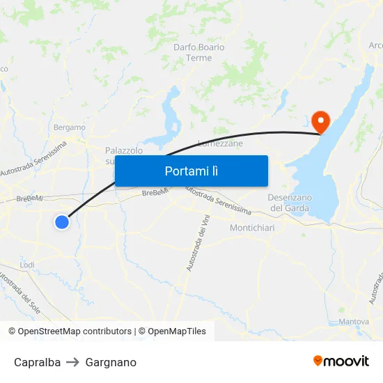 Capralba to Gargnano map