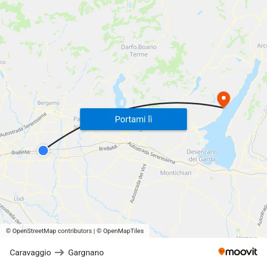 Caravaggio to Gargnano map
