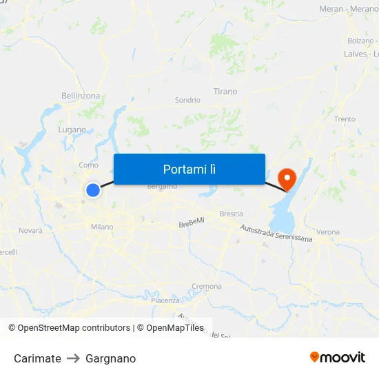 Carimate to Gargnano map