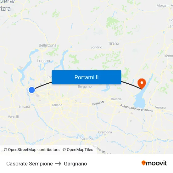 Casorate Sempione to Gargnano map