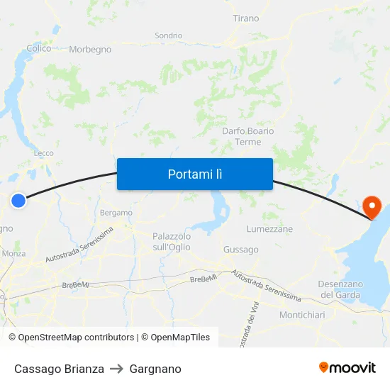 Cassago Brianza to Gargnano map