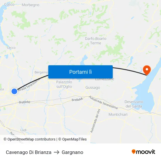 Cavenago Di Brianza to Gargnano map