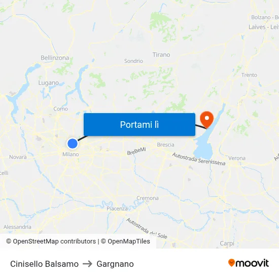 Cinisello Balsamo to Gargnano map