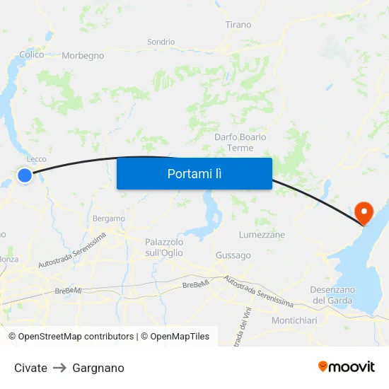 Civate to Gargnano map