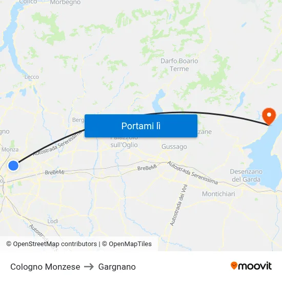 Cologno Monzese to Gargnano map