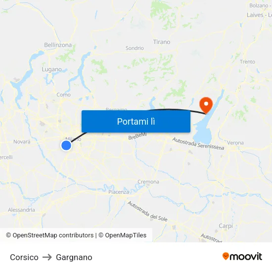 Corsico to Gargnano map