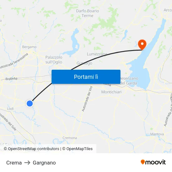 Crema to Gargnano map