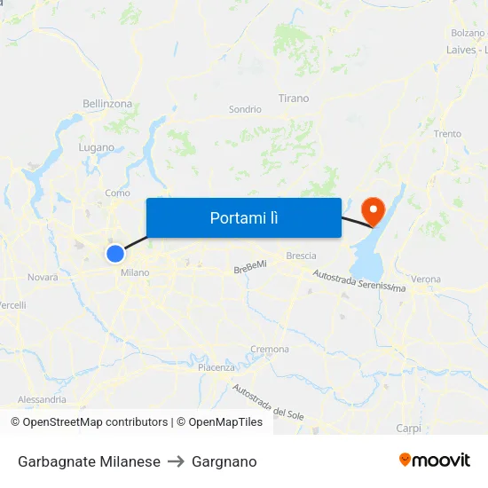 Garbagnate Milanese to Gargnano map