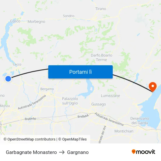 Garbagnate Monastero to Gargnano map