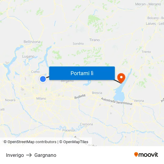 Inverigo to Gargnano map