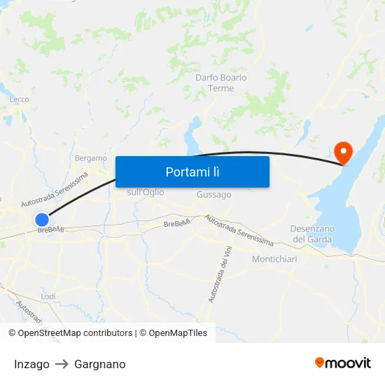 Inzago to Gargnano map