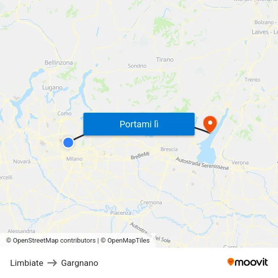 Limbiate to Gargnano map