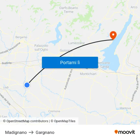 Madignano to Gargnano map