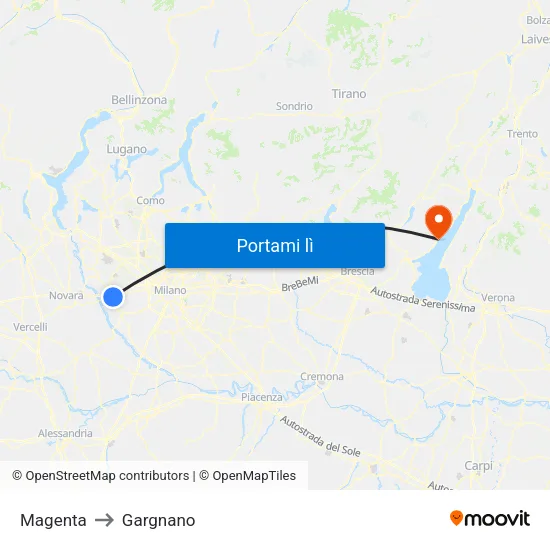 Magenta to Gargnano map