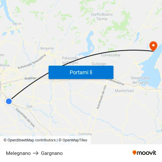 Melegnano to Gargnano map