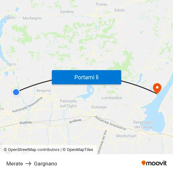 Merate to Gargnano map