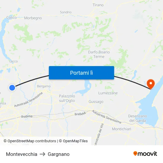 Montevecchia to Gargnano map