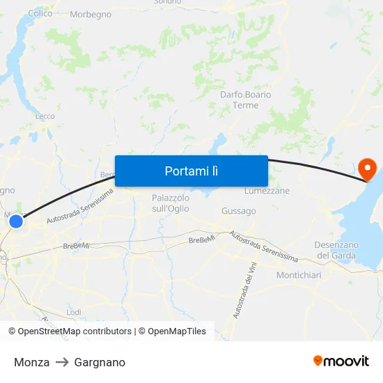 Monza to Gargnano map