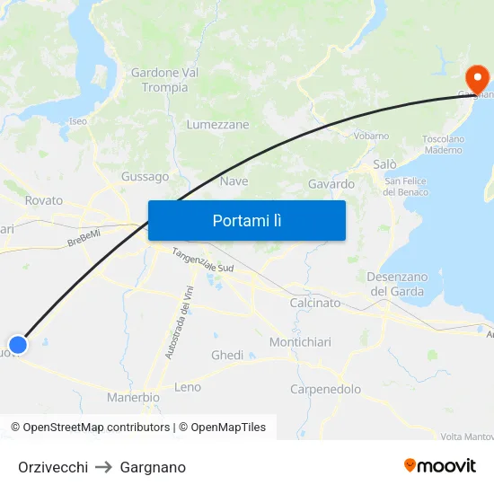 Orzivecchi to Gargnano map