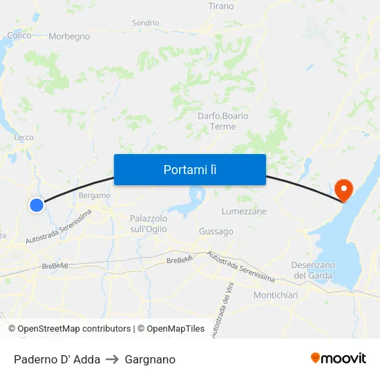 Paderno D' Adda to Gargnano map