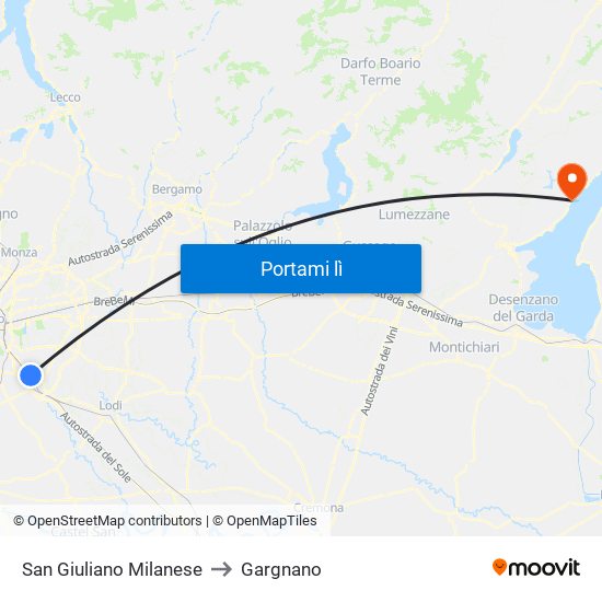 San Giuliano Milanese to Gargnano map