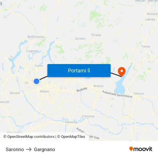 Saronno to Gargnano map