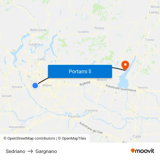 Sedriano to Gargnano map