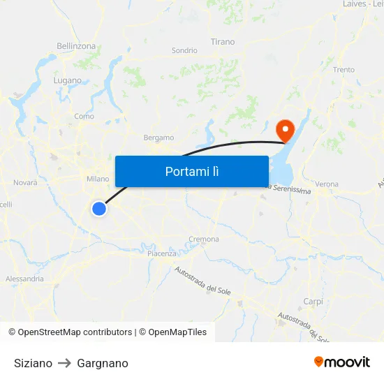 Siziano to Gargnano map