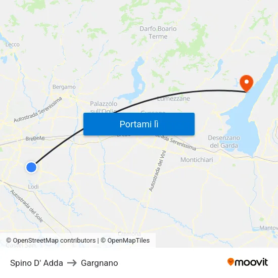 Spino D' Adda to Gargnano map